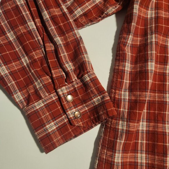 Old Navy Pearl Snap Shirt Western Red Black Plaid Rodeo Cowboy Mens XXL‎ 2XL EUC - Picture 3 of 13